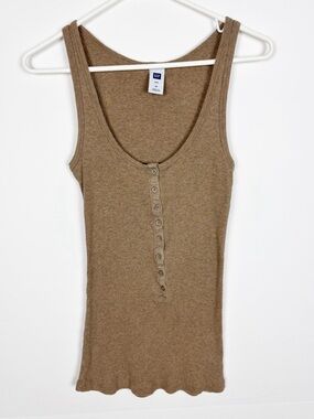 Vintage Gap Henley Tank Top Size Medium Brown Scoop Neck Y2K Ribbed